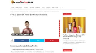 FREE Booster Juice Birthday Smoothie ~ Canada - No Longer Available