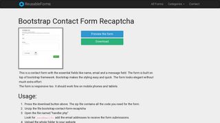 Bootstrap Contact Form Recaptcha - download from ReusableForms