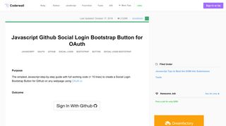 Javascript Github Social Login Bootstrap Button for OAuth (Example)