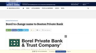 Borel to change name to Boston Private Bank as of Sept. 1 - Silicon ...