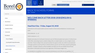 Borel Middle School - Back to School Forms