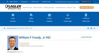 William F Foody, Jr MD | Flagler Hospital in St. Augustine