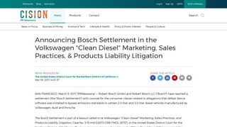 Announcing Bosch Settlement in the Volkswagen 