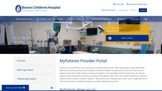 MyPatients Provider Portal | Boston Children's Hospital