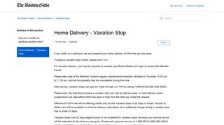 Home Delivery - Vacation Stop – The Boston Globe