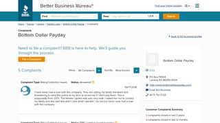 Bottom Dollar Payday | Complaints | Better Business Bureau® Profile
