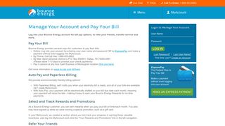 Bounce Energy Account Management and Log-in