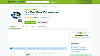 Bow Wow Meow Pet Insurance Reviews - ProductReview.com.au