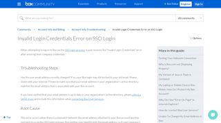 Invalid Login Credentials Error on SSO Login - Box