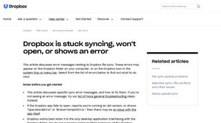Dropbox is stuck syncing, won't open, or shows an error – Dropbox Help