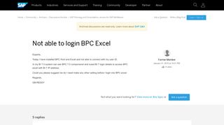 Not able to login BPC Excel - archive SAP