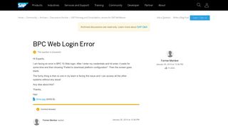 BPC Web Login Error - archive SAP