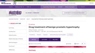 Drug treatment of benign prostatic hypertrophy | Australian Prescriber