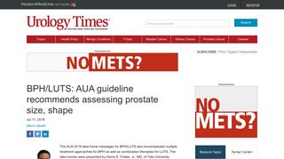 BPH/LUTS: AUA guideline recommends assessing prostate size ...