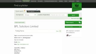 BPL Solicitors Limited - The Law Society