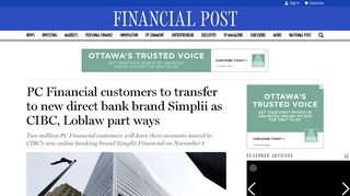 PC Financial customers to transfer to new direct bank ... - Financial Post