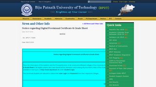 Notice regarding Digital Provisional Certificate & Grade Sheet - BPUT