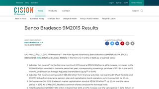 Banco Bradesco 9M2013 Results - PR Newswire