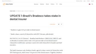 UPDATE 1-Brazil's Bradesco takes stake in dental insurer | Reuters