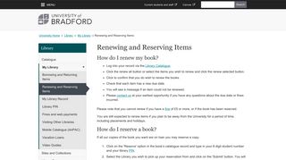 Renewing and Reserving Items - University of Bradford