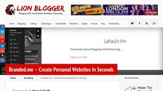 Branded.me - Create Personal Websites In Seconds - Lion Blogger
