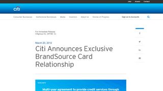 Citi Announces Exclusive BrandSource Card Relationship - Citigroup