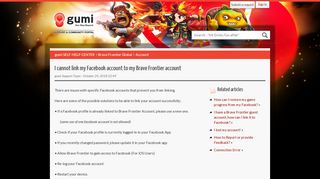 I cannot link my Facebook account to my Brave Frontier ... - gumi support