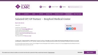 Lincolnshire LMC: Salaried GP/ GP Partner – Brayford Medical Centre