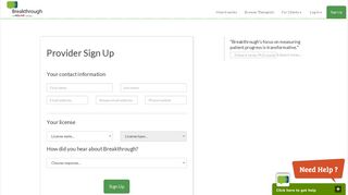 Provider Sign Up | Breakthrough