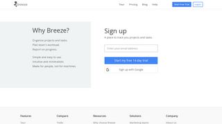 Sign up to Breeze - Breeze Project Management