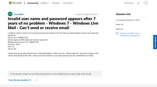 Invalid user name and password appears after 7 years of no problem ...