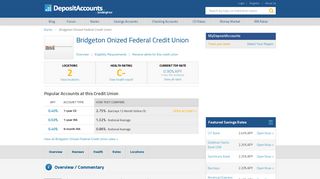 Bridgeton Onized Federal Credit Union Reviews and Rates