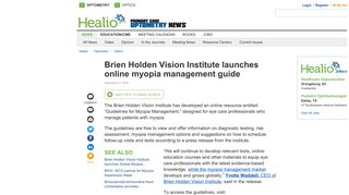 Brien Holden Vision Institute launches online myopia management ...