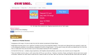 Bright Bingo | Deposit £10 play with £70 plus 10 FREE SPINS | O