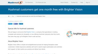 Hushmail customers get one month free with Brighter Vision