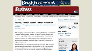 Brightree, Strategic AR Enter Strategic Relationship -- HME Business