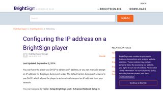 Configuring the IP address on a BrightSign player – BrightSign Support