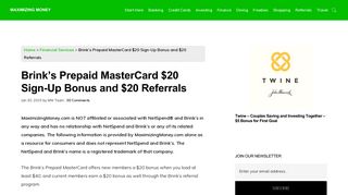 Brink's Prepaid MasterCard $20 Sign-Up Bonus and Referrals