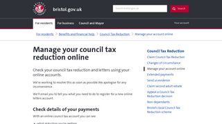 Manage your account online - bristol.gov.uk - Bristol City Council