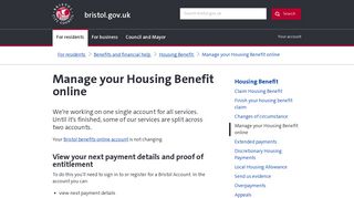 Manage your Housing Benefit online - bristol.gov.uk