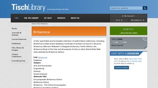 Britannica | Tisch Library website