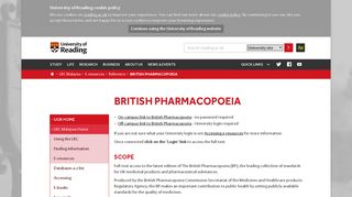 British Pharmacopoeia – University of Reading