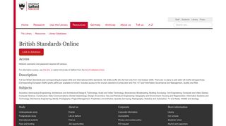 British Standards Online | The Library | University of Salford, Manchester