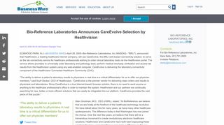Bio-Reference Laboratories Announces CareEvolve Selection by ...