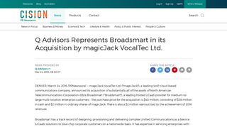 Q Advisors Represents Broadsmart in its Acquisition by magicJack ...