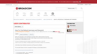 Find Default Username and Password - Brocade Community - Broadcom