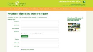 Newsletter signup and brochure request - Welcome to Castle Brake ...