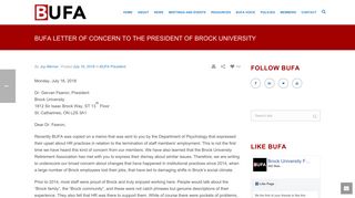 BUFA Letter of Concern to the President of Brock University - Brock ...