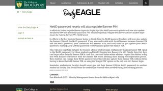 Daily Eagle -- NetID password resets will also update Banner PIN ...