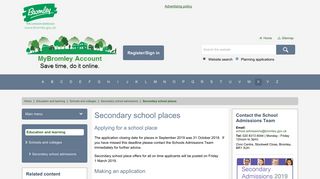 Applying for a school place | Secondary school ... - Bromley Council